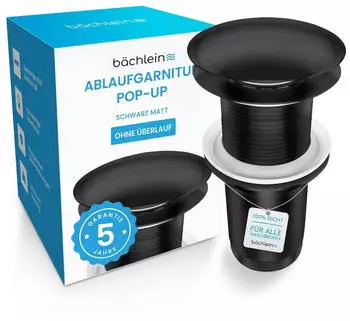 B&auml;chlein Universal Ablaufgarnitur ohne &Uuml;berlauf, Pop-Up-Ventil, Messing, Matt Schwarz (B0111)