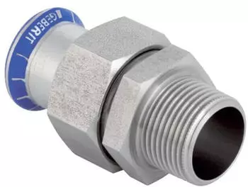 Geberit Mapress Edelstahl &Uuml;bergangsverschraubung mit Au&szlig;engewinde &Uuml;berwurfmutter aus CrNi-Stahl LABS-frei DN 40 (85369)