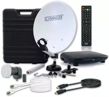 Schwaiger SAT-Camping Komplettset 35cm Stahl-Antenne, Single LNB, Full HD Receiver (719604)