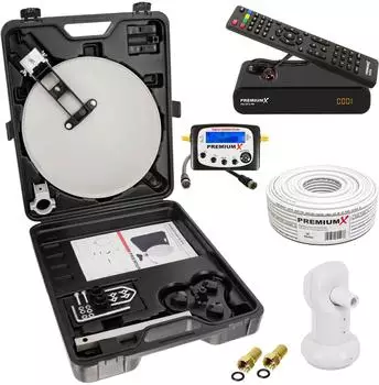 PremiumX Camping SAT-Anlage HD TV Receiver, Single LNB, 10m Kabel im Koffer (123166)