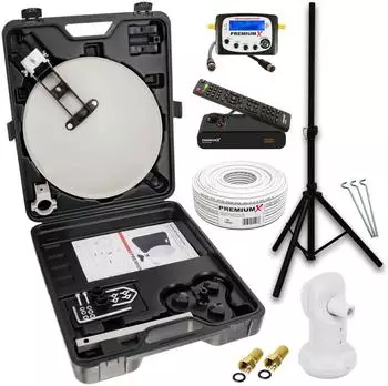 PremiumX Camping SAT-Anlage mit Receiver, Stativ, Single LNB & 10m Kabel (120701)