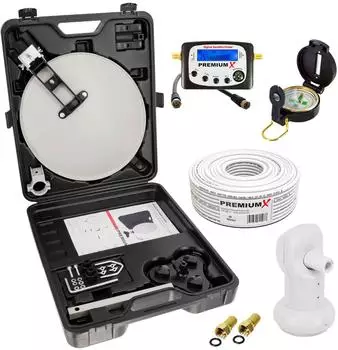 PremiumX Camping SAT-Anlage Single LNB, Sat-Finder, 10m Kabel im Koffer (124628)