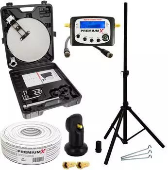 PremiumX Camping Satelliten-Anlage mobil im Koffer, Single LNB, SAT-Finder, 10m Kabel (123153)