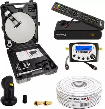 PremiumX Camping SAT-Anlage HD Receiver, SAT-Finder, Single LNB, 10m Kabel im Koffer (123154)