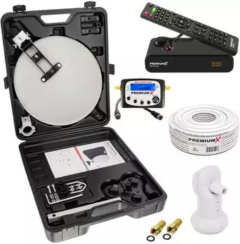 PremiumX Camping SAT-Anlage HD Receiver, Sat-Finder, Single LNB, 10m Kabel im Koffer (121482)
