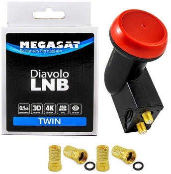 Megasat Twin-LNB 2 Teilnehmer 0,1dB Diavolo mit 60dB Verstärkung HD Rot/Schwarz