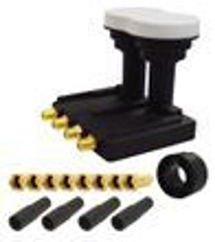 PremiumX Quad Monoblock LNB 3° für 4 Teilnehmer 8x F-Stecker und 4x Gummitülle Universal-Quad-LNB