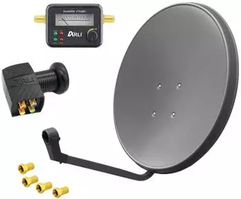 Arli SAT-Anlage 60cm Quad LNB mit Satfinder, 4K UHD, grau (10722)