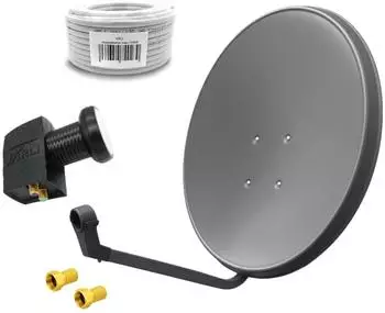 Arli SAT-Anlage 60cm Twin LNB, 10m Koaxialkabel, 2 Teilnehmer, grau (10997)