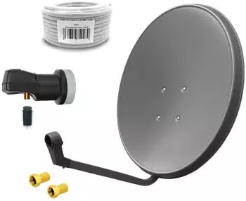 Arli Sat-Anlage 60cm Single LNB grau, 20m Koaxialkabel, 4K UHD (11000)