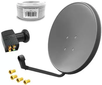 Arli SAT-Anlage 60cm grau, Quad LNB, 50m Koaxialkabel, 4K/8K (11152)