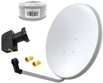 Arli SAT-Anlage 60cm Twin LNB, 15m Koaxialkabel, 2 Teilnehmer, weiß