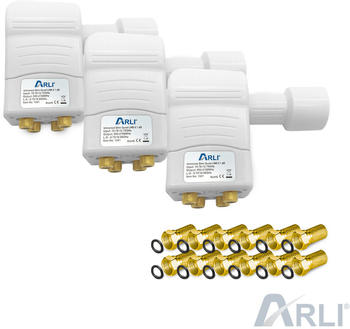 Arli 3x Slim Quad LNB + 12x F-Stecker vergoldet