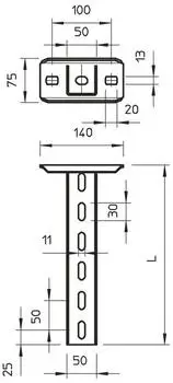 OBO Bettermann U-Stiel mit Kopfplatte 50x50x400mm Stahl tauchfeuerverzinkt (6341543)