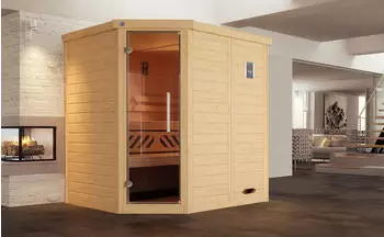 Weka Premium Massivholz-Elementsauna Kemi Eck inkl. Komfortpaket 45 mm (528.2015.30102)