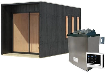 Karibu Miramar schwarz mit Vorraum (9 kW Ofen inkl. Steuerung)