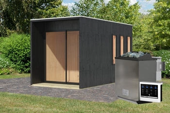 Karibu Miramar schwarz mit Vorraum (9 kW Bio-Ofen inkl. Steuerger&auml;t)