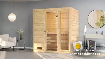 Weka Valida Massivholzsauna mit Glast&uuml;r und Fenster 7,5 kW Bio-Kombiofen mit digitaler Steuerung (537.2015.43.20)