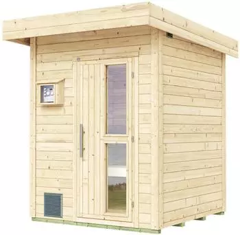 Weka Saunahaus Naantali mit Flachdach 9 kW OS-Ofen 38 mm Blockbohlen (533.2020.80002)