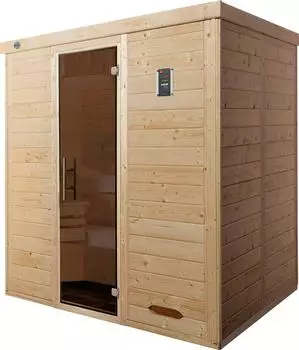 Weka Massivholz-Elementsauna Kemi 3 mit Glastür und 7,5 kW Saunaofen inkl. digitaler Steuerung (529.2015.30110)