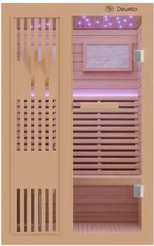 Dewello Finnische Sauna MINTO 120x120 aus Hemlock Tannenholz mit 3,5 kW Harvia Ofen (5762)