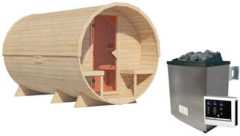 Karibu Fasssauna 3 inkl. 9 kW Ofen externe Steuerung 38 mm mit Vorraum (92830)