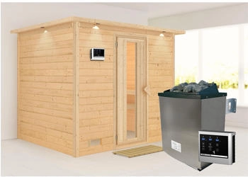 Karibu Sonara 9 kW ext. Steuerung Finnisch Holztür Isolierglas mit Dachkranz (75825)
