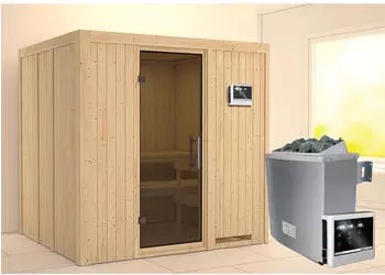 Karibu Sodin Innensauna 68mm Ganzglast&uuml;r graphit 9kW Ofen (75701)