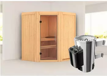 Karibu Tonja Ecksauna Elementsauna 3,6kW Ganzglast&uuml;r klar 230V (85859)