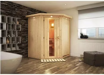 Karibu Larin Sauna mit Dachkranz, Energiespart&uuml;r, ohne Ofen (75614)