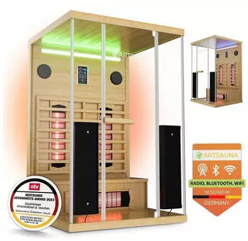Artsauna G&ouml;teborg Infrarotkabine 2-Personen Vollspektrumstrahler Hemlockholz 120x105x190cm