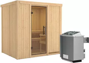 Karibu Bodin Innensauna 68mm Elementsauna 9kW Saunaofen Ganzglast&uuml;r (85579)
