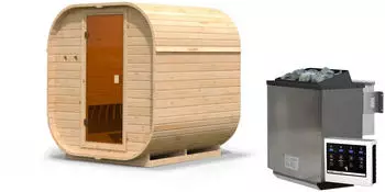 Karibu Fasssauna Quadro 1 Massivholz 38mm Bio-Kombiofen 9kW 199x175x205cm (34265)