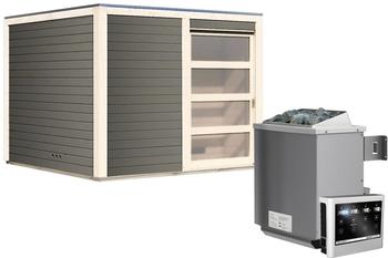 Karibu Cuben (9 kW Bio-Kombiofen mit ext. Steuergerät) terragrau