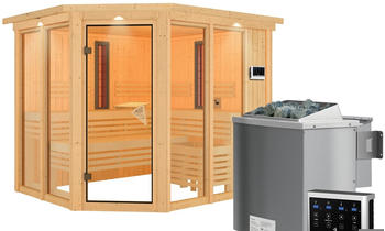 Karibu Ava Eckeinstieg (9 kW Bio-Ofen inkl. Steuerger&auml;t, Dachkranz)