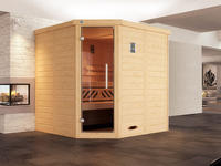 weka Sauna "Design-Sauna KEMI Eck 1" naturbelassenes Fichtenholz, moderne Glast&uuml;r