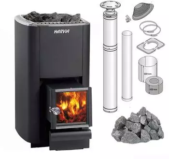 Harvia M3 SL Set Saunaofen mit Steinen und Schornsteinsystem (WKM3SL-WHP1500-AC3020)