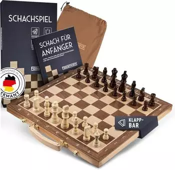 FALKENWERK Magnetisches Schachspiel Dame Holz 38x38 cm Handgefertigtes Schachbrett aus Echtholz