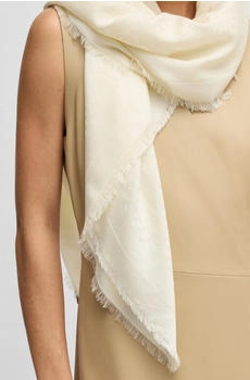 Hugo Boss Schal aus Modal-Mix mit Wolle und Monogramm-Jacquard - Style Ledonia_120*120 50517733 Natur ONESI