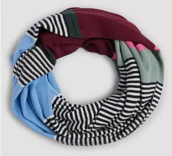 s.Oliver Lässiger Feinstrick-Loopschal mit Streifen und Logo-Ring blau mehrfarbig 2169575.59G8.