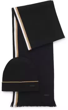 Hugo Boss Geschenk-Set mit Mütze und Schal mit Streifen-Details Style Henzo_SET 50551072 Schwarz