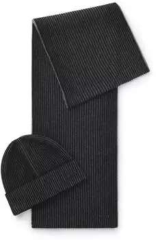Hugo Boss Geschenk-Set aus Mütze und Schal zweifarbigem Strick Style Ercole_SET 50522439 Schwarz