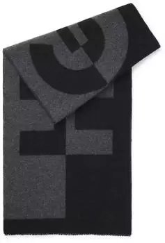 HUGO Schal aus Woll-Mix mit Stack-Logo Style Martyn_40*180 50524767 Schwarz