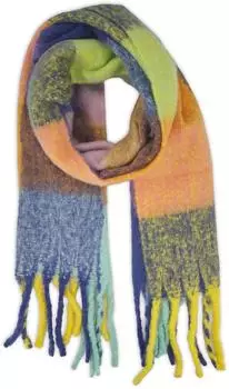 styleBREAKER Karo Webschal mit langen Fransen, Damen, mint-violett-gelb (01017167)