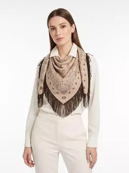 Codello Bandana mit Paisleymuster und Fransen, beige, 120x120cm (62T0116)