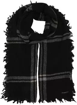 Bugatti Light Scarf leichter Wollschal mit Karo-Design, schwarz/creme (630357-990)
