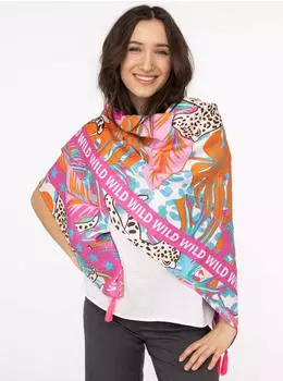 Zwillingsherz Viereck-Modetuch "Wild Dschungel" mit Leoparden und Tasseln, 100% Viskose (51903605-0)