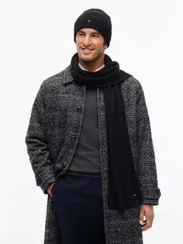 Tommy Hilfiger TH Flag Beanie und Schal Geschenkset, schwarz