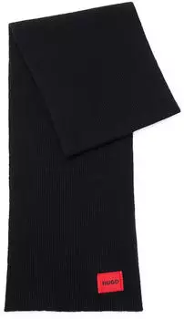 Hugo Schal aus Woll-Mix mit Ripp-Struktur und rotem Logo-Label - Style Zaff 6 50496020 Schwarz ONESI