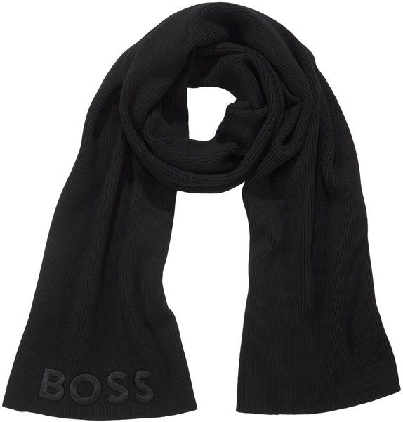 Hugo Boss Gerippter Schal aus Schurwolle mit tonaler Logo-Stickerei - Style Lara_scarf 50497861 Schwarz ONESI
